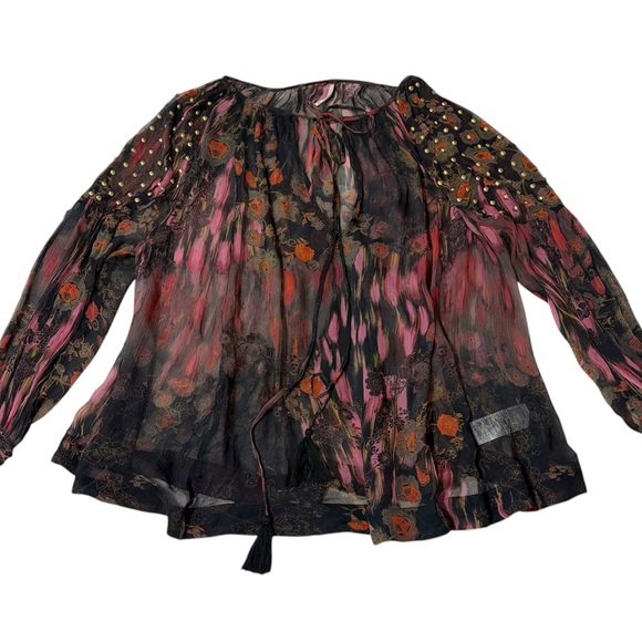 Free People Oversized Sheer Billie Floral Printed Tunic Tassel Tie Women’s Small - Picture 4 of 12
